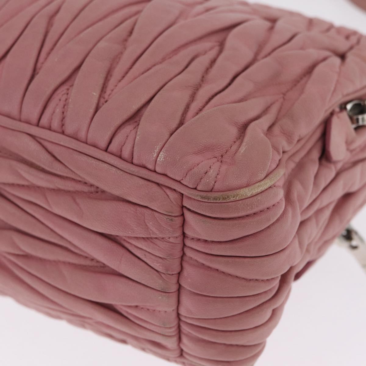 Miu Miu Matelasse Chain Shoulder Bag Leather Pink Silver Auth 213431