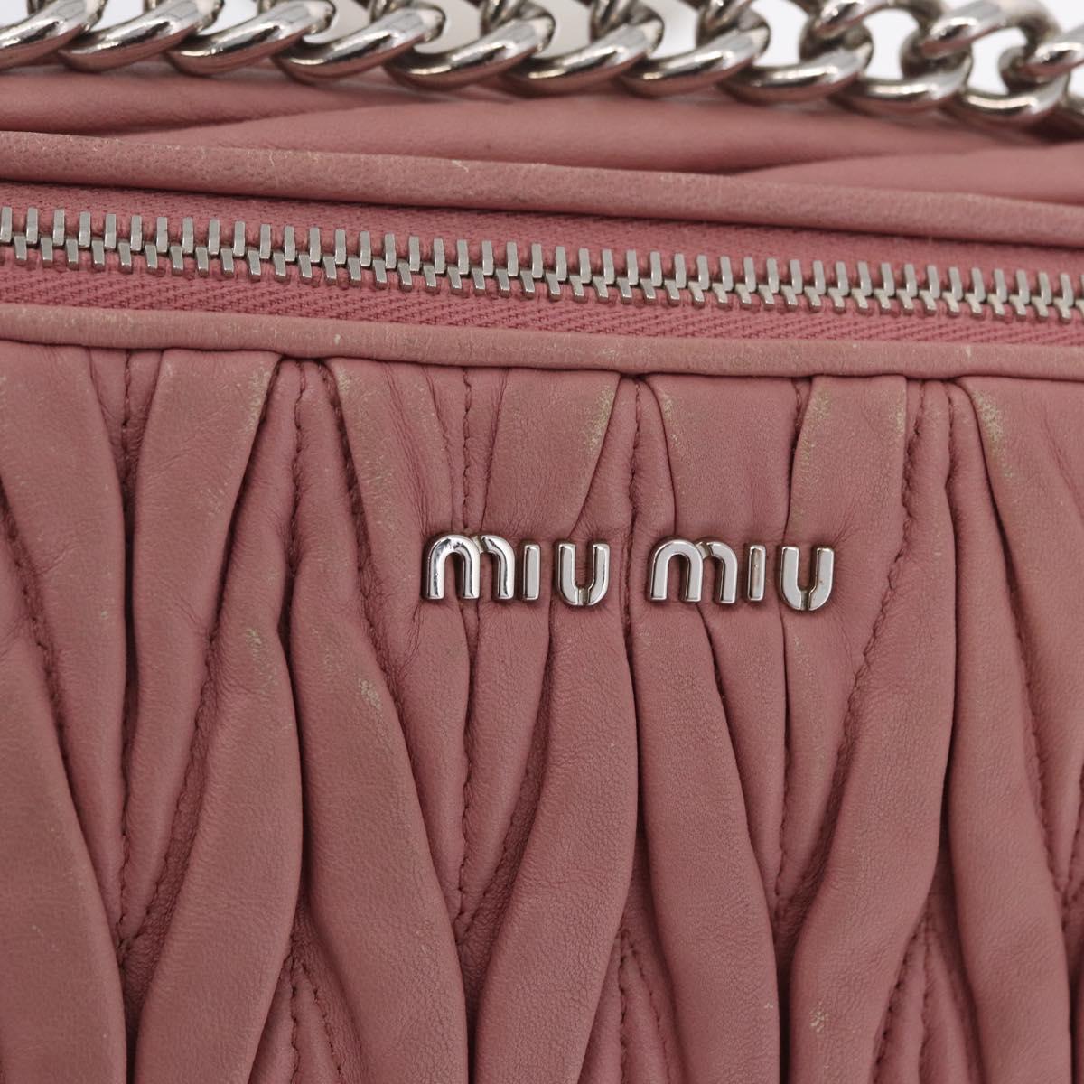 Miu Miu Matelasse Chain Shoulder Bag Leather Pink Silver Auth 213431