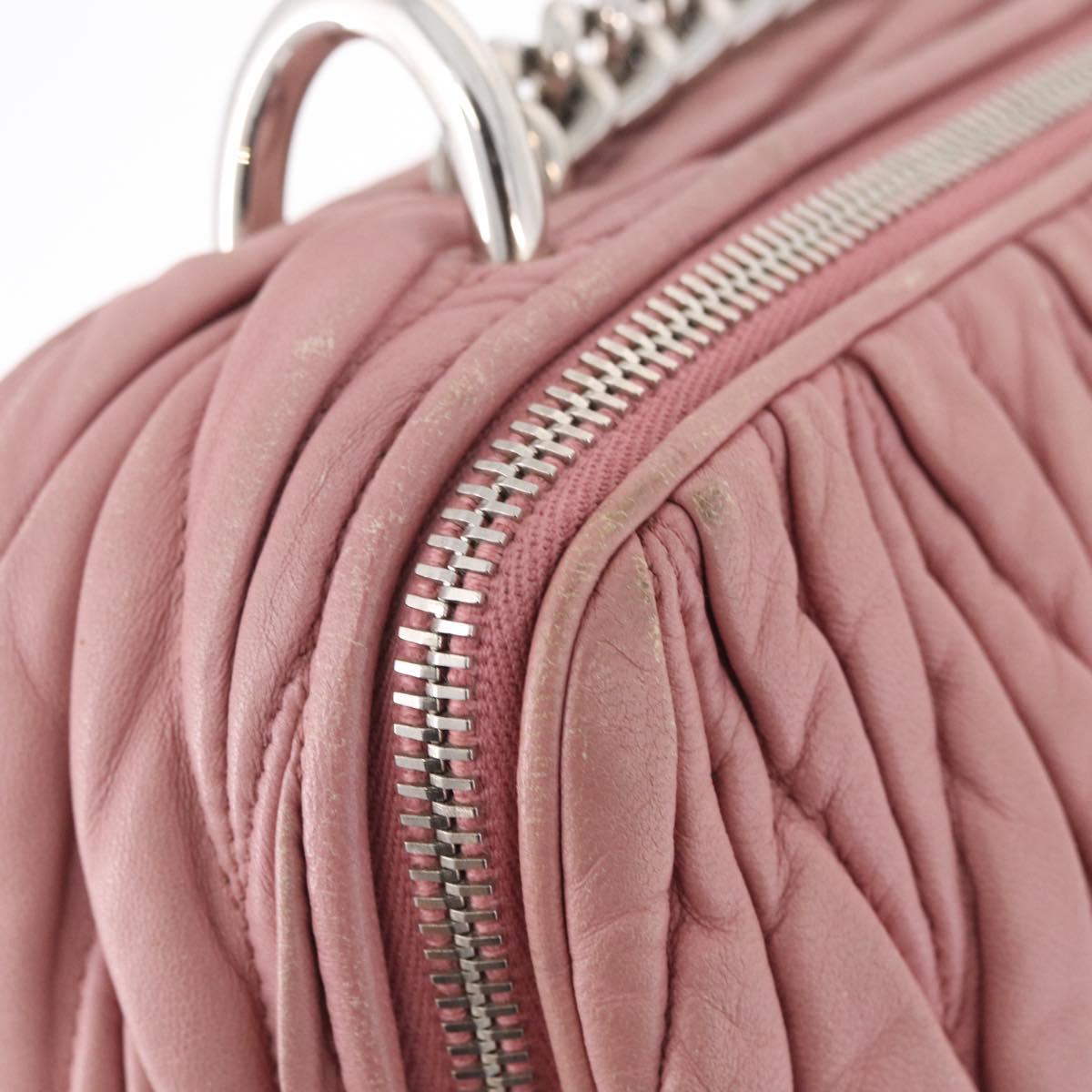 Miu Miu Matelasse Chain Shoulder Bag Leather Pink Silver Auth 213431