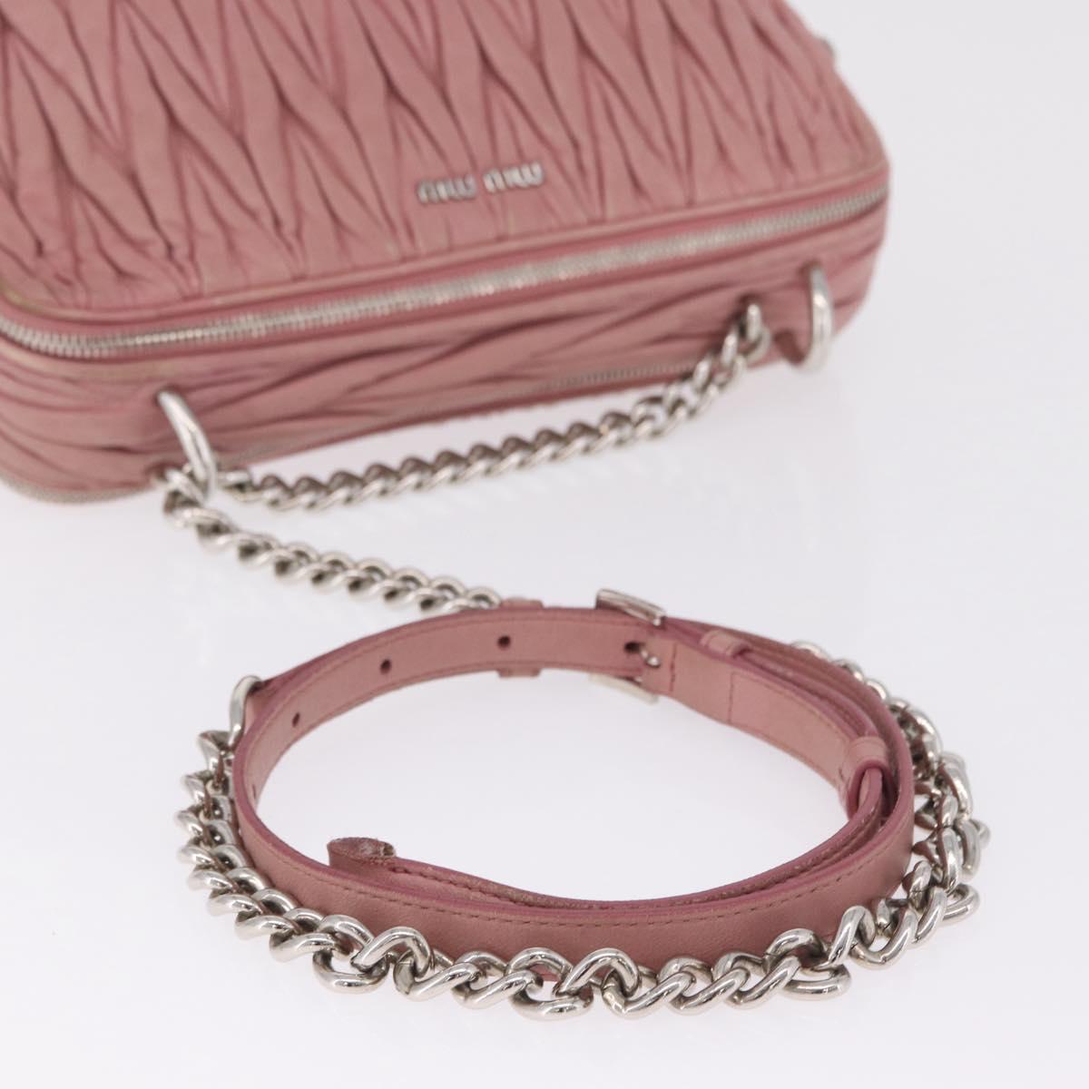 Miu Miu Matelasse Chain Shoulder Bag Leather Pink Silver Auth 213431