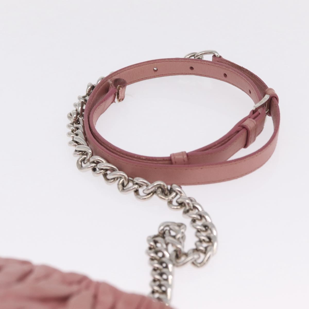 Miu Miu Matelasse Chain Shoulder Bag Leather Pink Silver Auth 213431