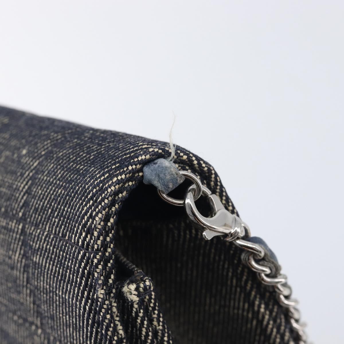 CHANEL Choco Bar Chain Shoulder Bag Canvas Gray Silver CC Auth 213438