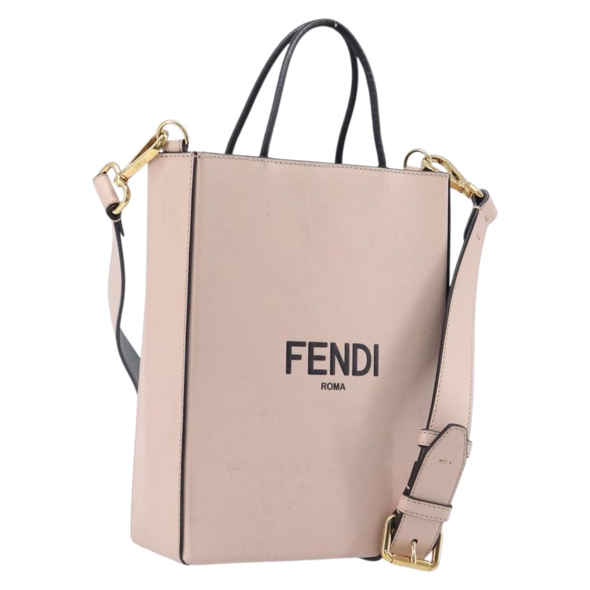 FENDI Hand Bag Leather 2way Pink Gold Auth 213439