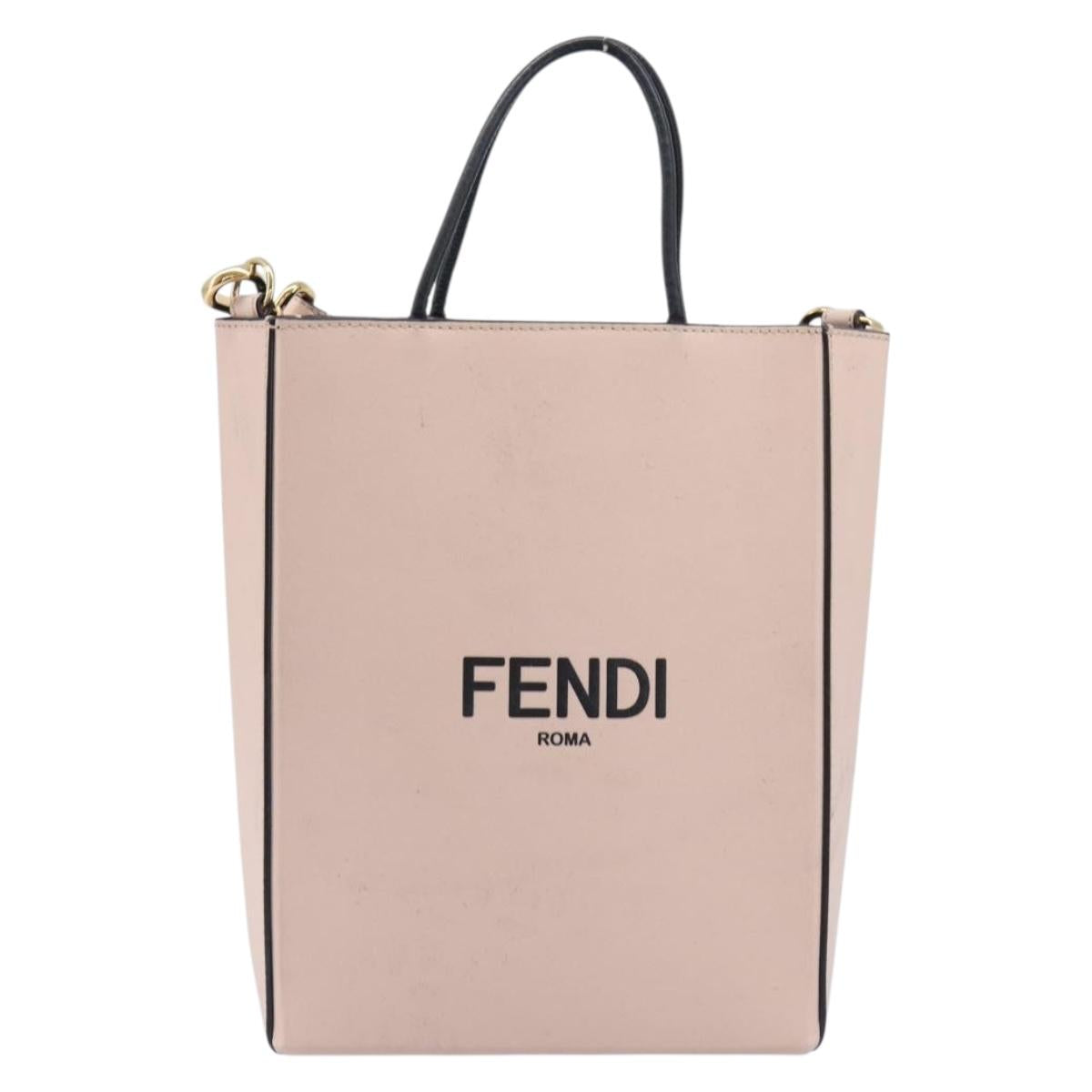 FENDI Hand Bag Leather 2way Pink Gold Auth 213439