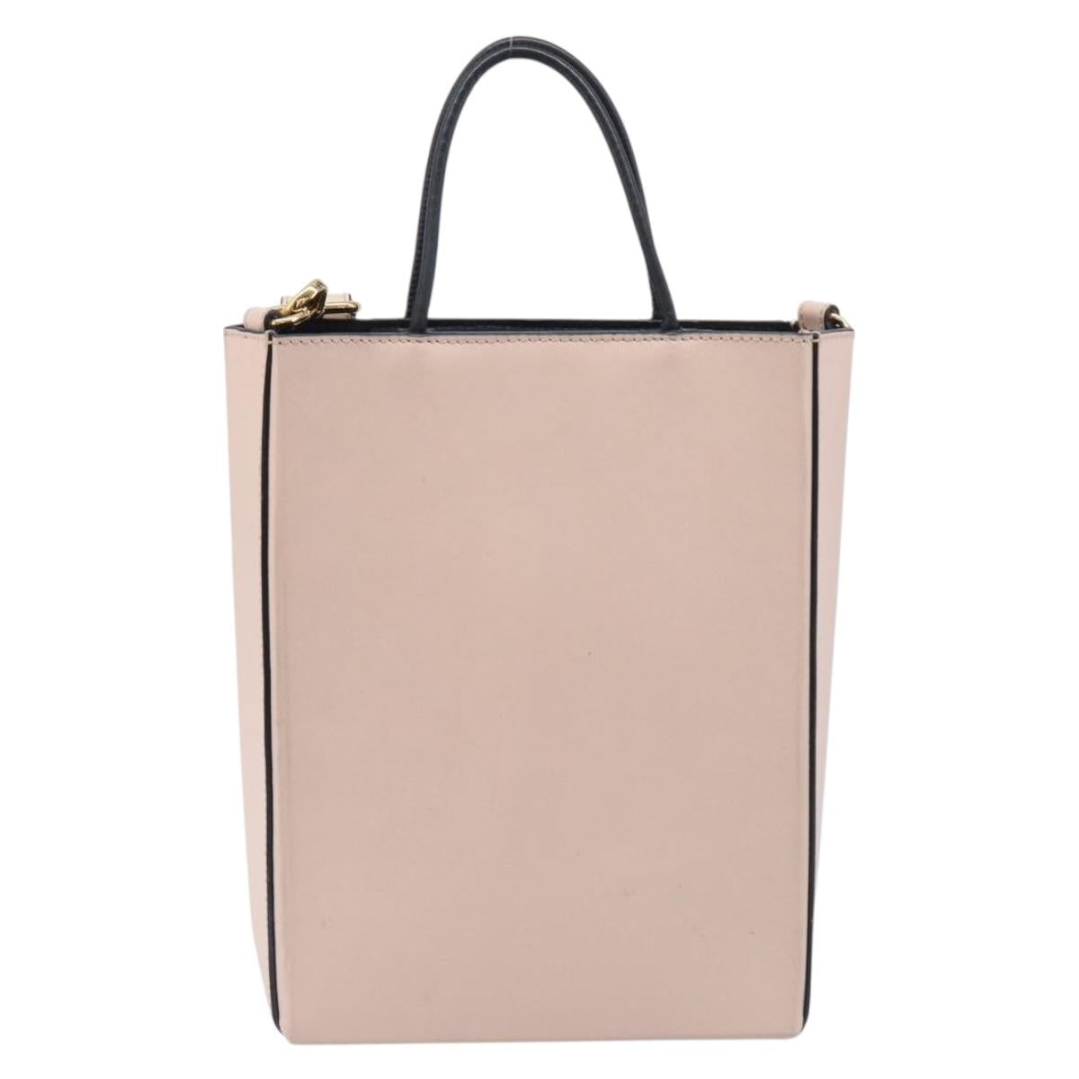 FENDI Hand Bag Leather 2way Pink Gold Auth 213439