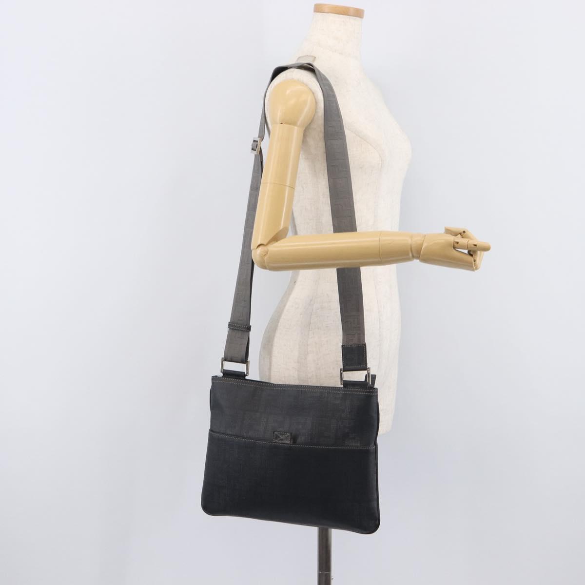 FENDI Zucca Canvas Shoulder Bag PVC Silver Black 7VA247 Auth 213441