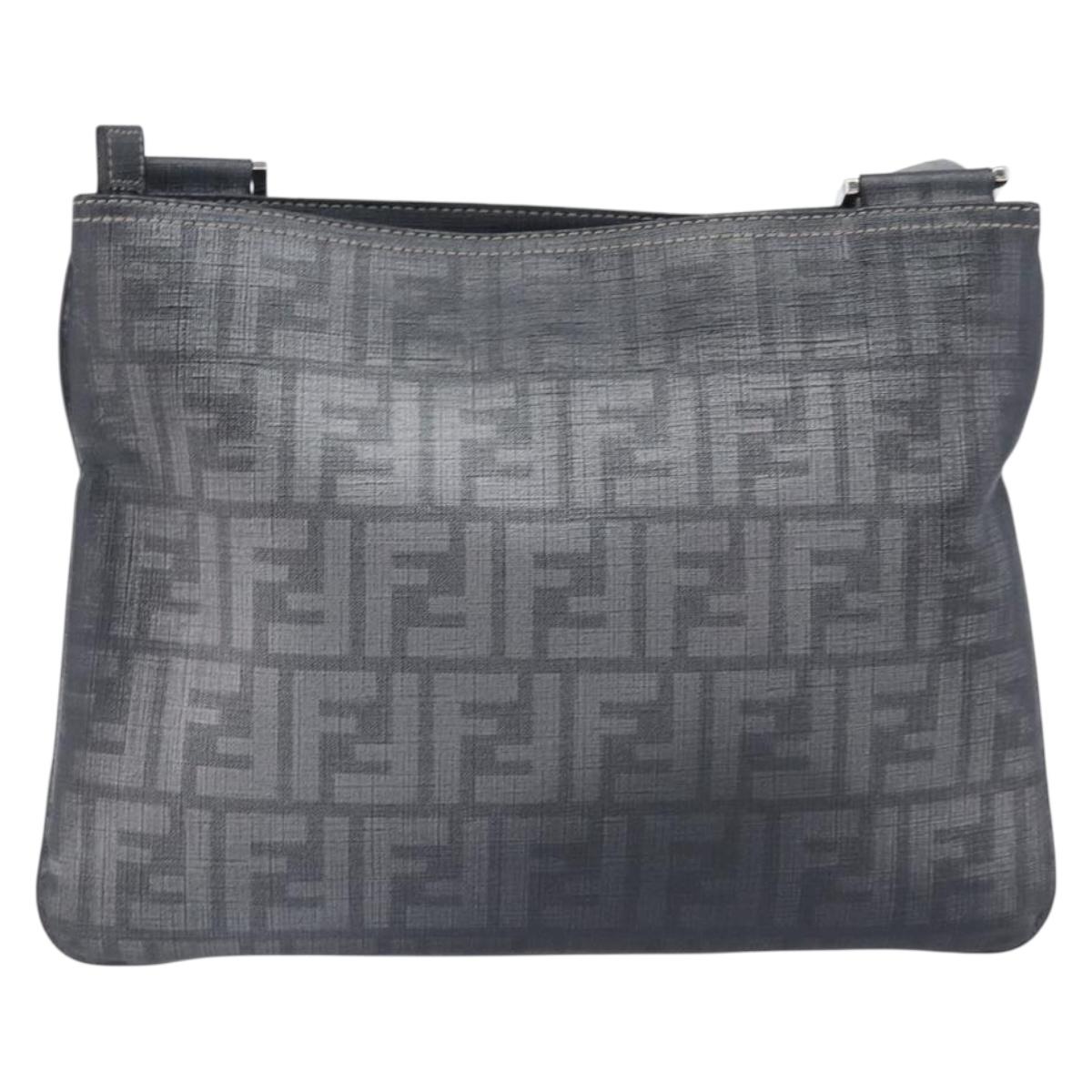 FENDI Zucca Canvas Shoulder Bag PVC Silver Black 7VA247 Auth 213441