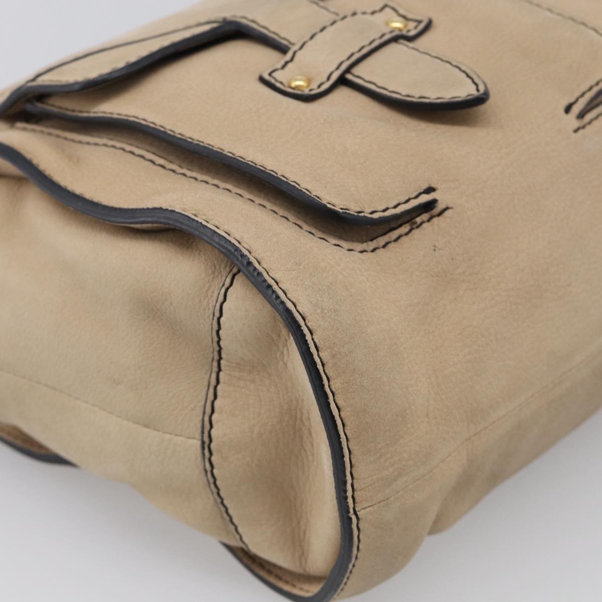 LOEWE Hand Bag Leather Beige Gold Auth 213442