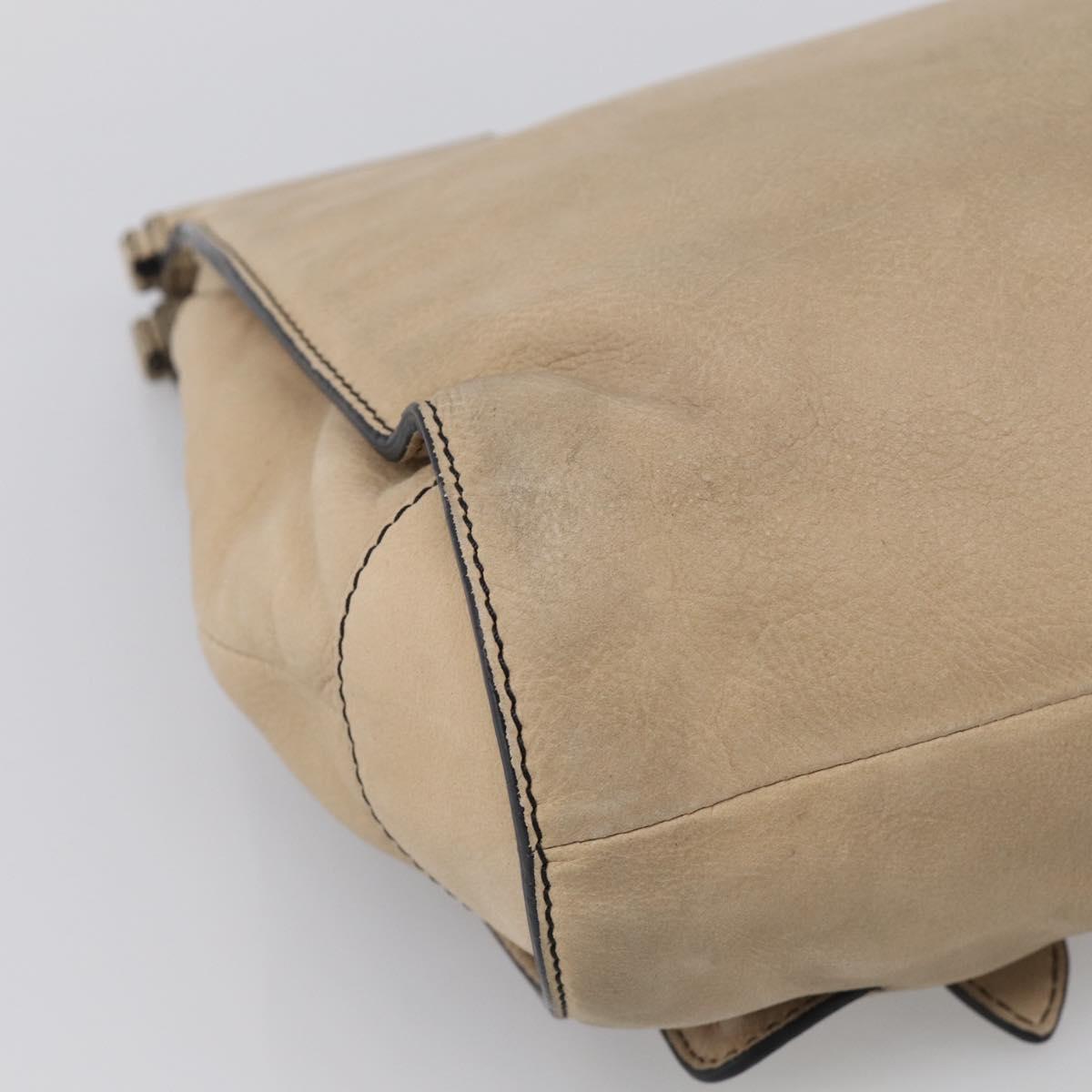 LOEWE Hand Bag Leather Beige Gold Auth 213442