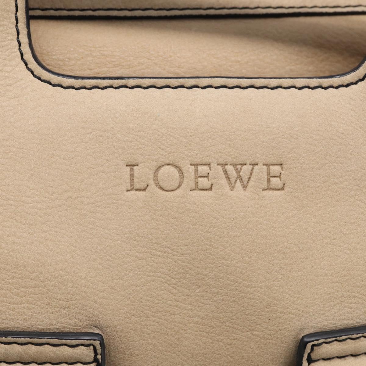 LOEWE Hand Bag Leather Beige Gold Auth 213442