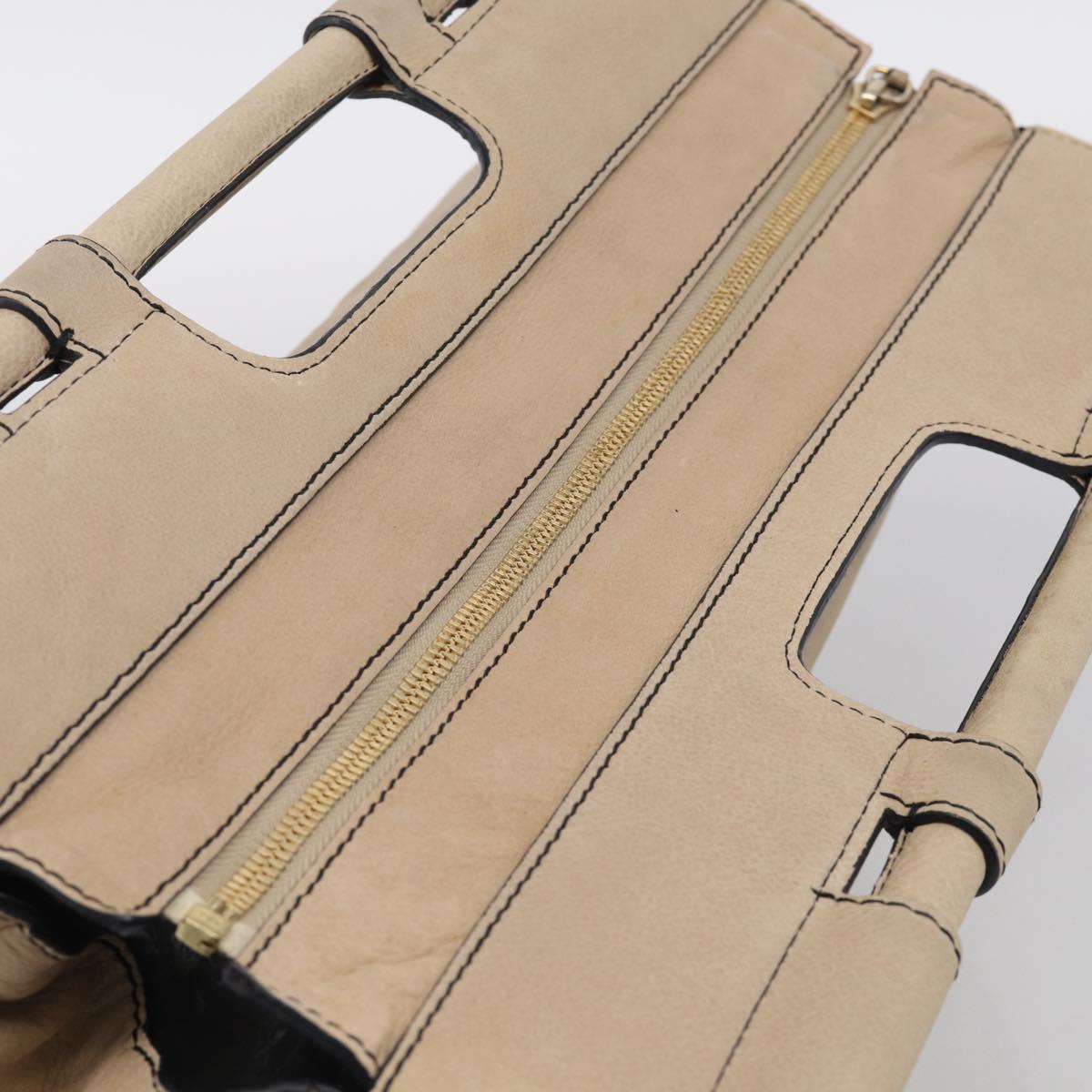 LOEWE Hand Bag Leather Beige Gold Auth 213442