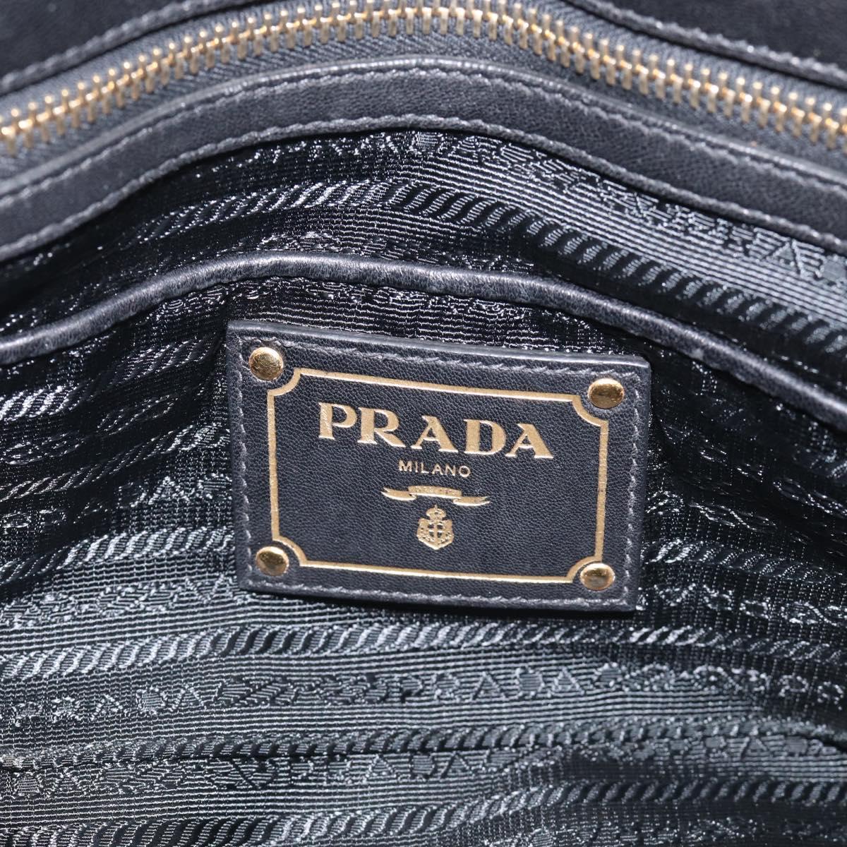 PRADA Gathered Hand Bag Leather 2way Black Gold Auth 213445V