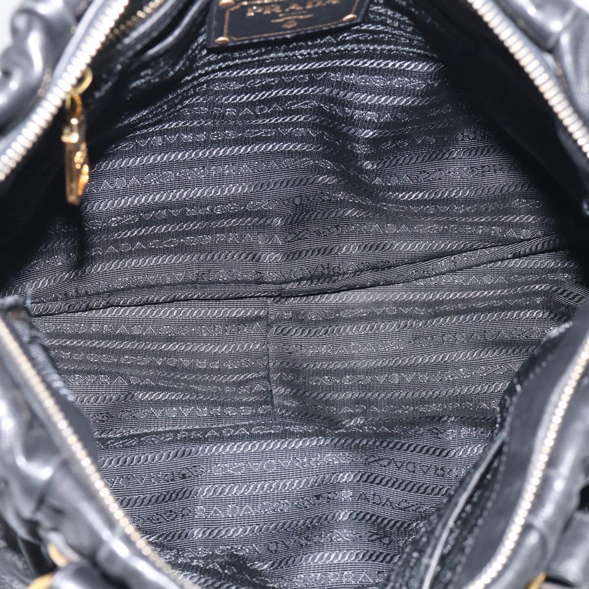 PRADA Gathered Hand Bag Leather 2way Black Gold Auth 213445V
