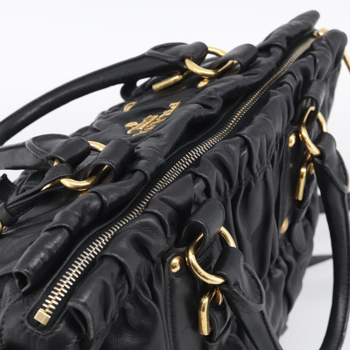 PRADA Gathered Hand Bag Leather 2way Black Gold Auth 213445V