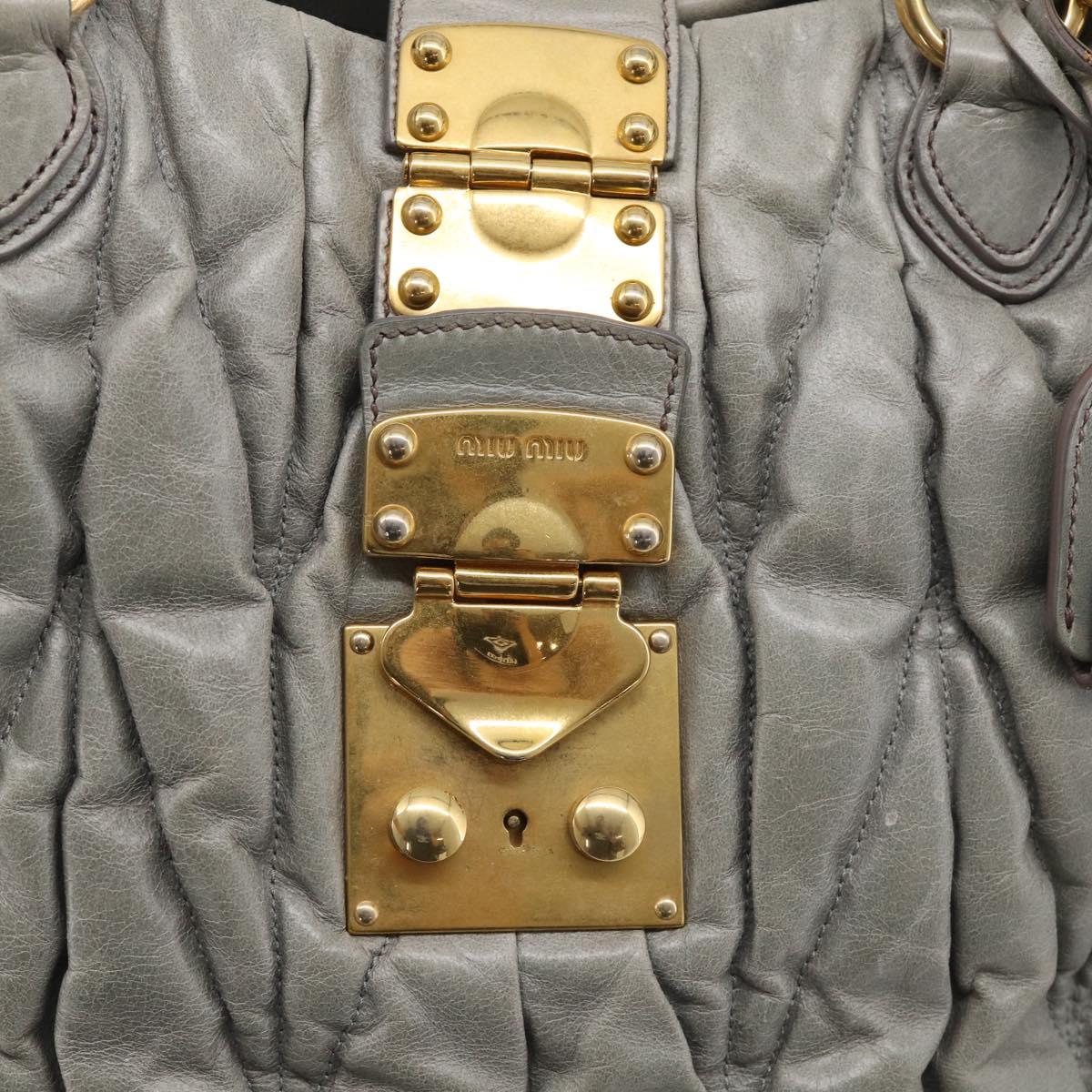 Miu Miu Matelasse Hand Bag Vitellolux 2way Green Gold Auth 213447A