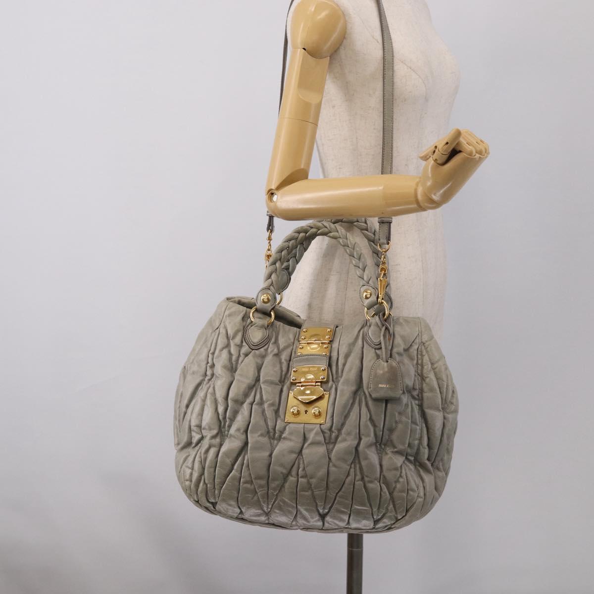 Miu Miu Matelasse Hand Bag Vitellolux 2way Green Gold Auth 213447A