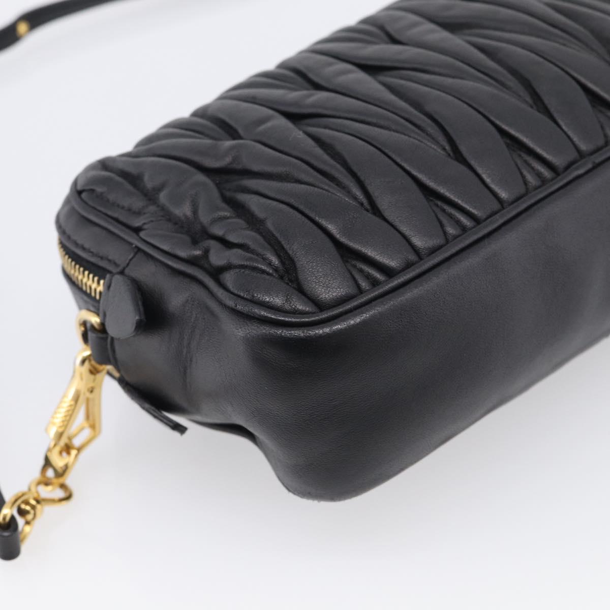 Miu Miu Matelasse Shoulder Bag Leather 2way Black Gold Auth 213449A