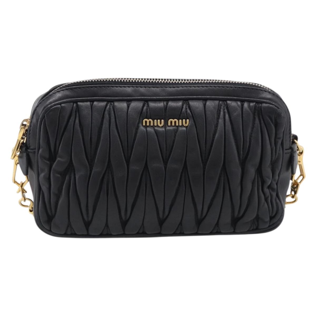Miu Miu Matelasse Shoulder Bag Leather 2way Black Gold Auth 213449A