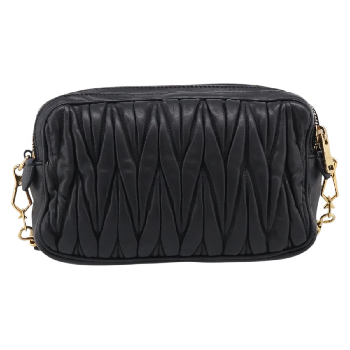 Miu Miu Matelasse Shoulder Bag Leather 2way Black Gold Auth 213449A