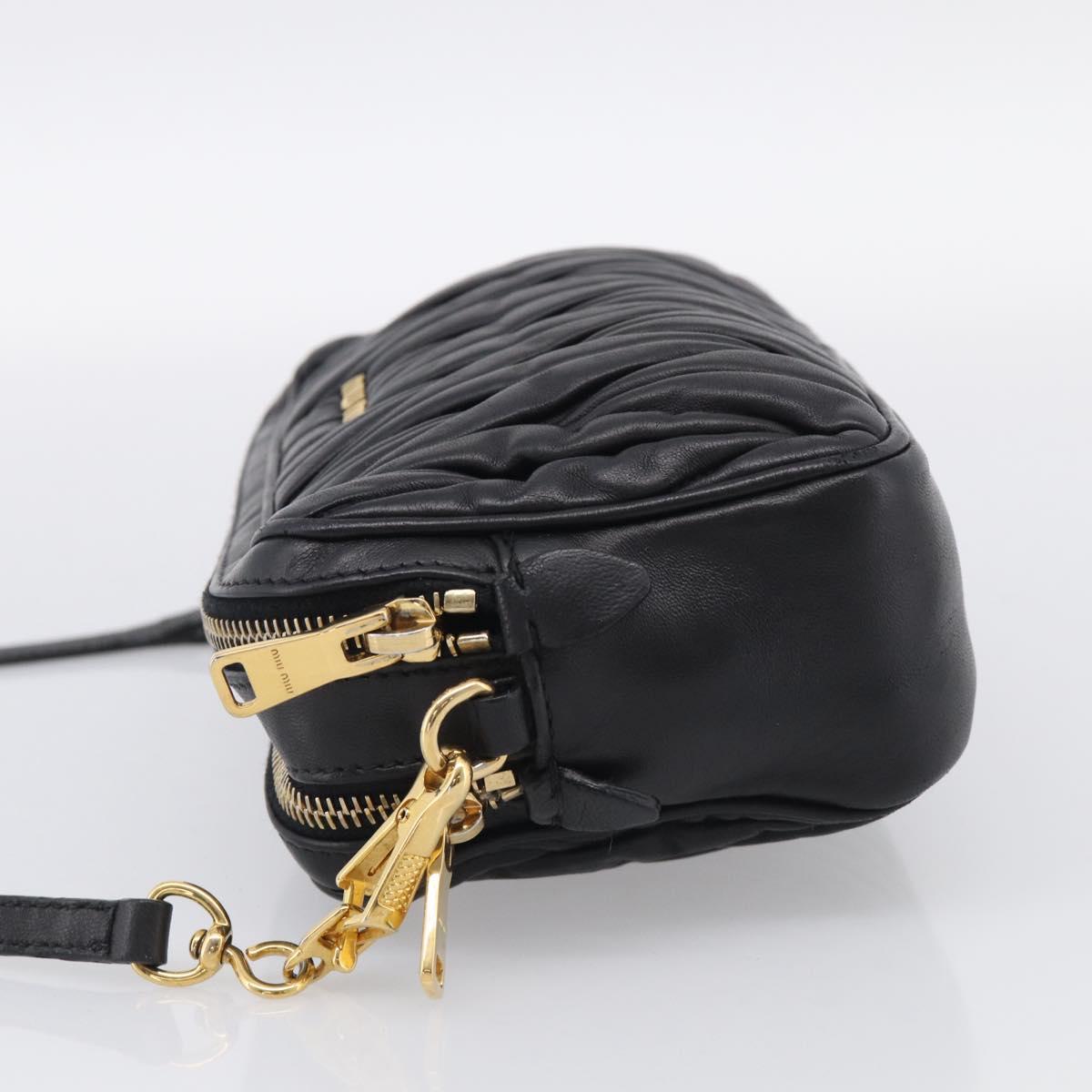 Miu Miu Matelasse Shoulder Bag Leather 2way Black Gold Auth 213449A