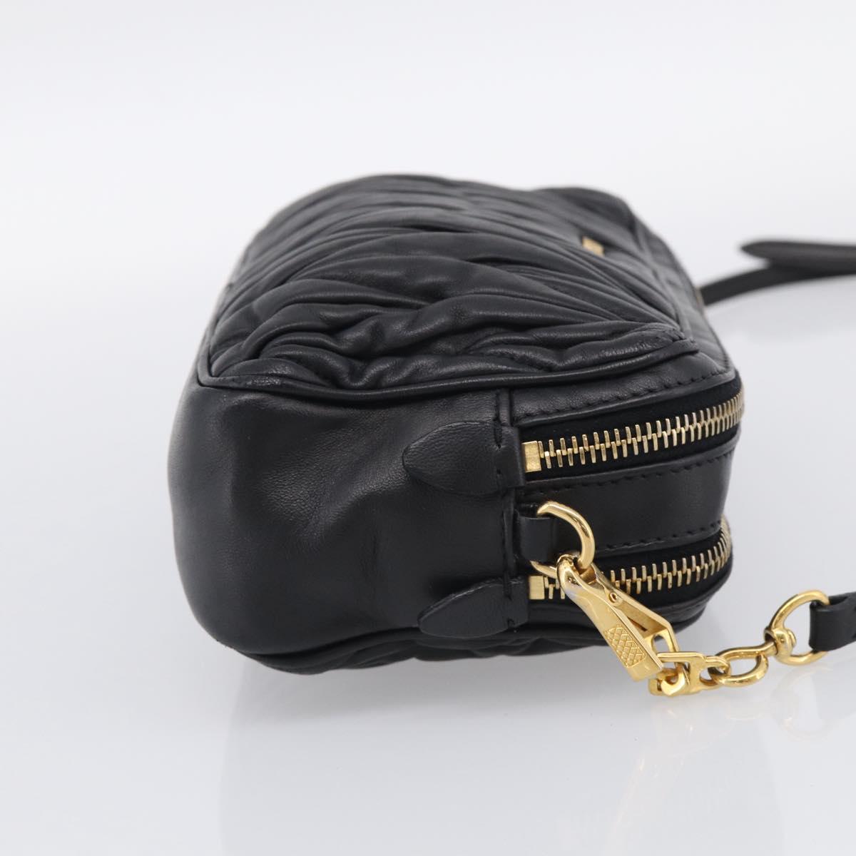 Miu Miu Matelasse Shoulder Bag Leather 2way Black Gold Auth 213449A