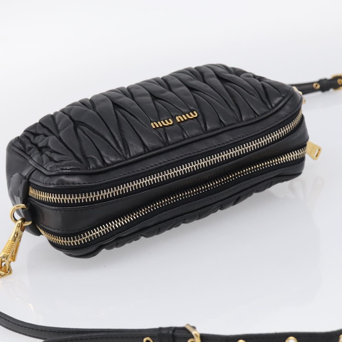 Miu Miu Matelasse Shoulder Bag Leather 2way Black Gold Auth 213449A