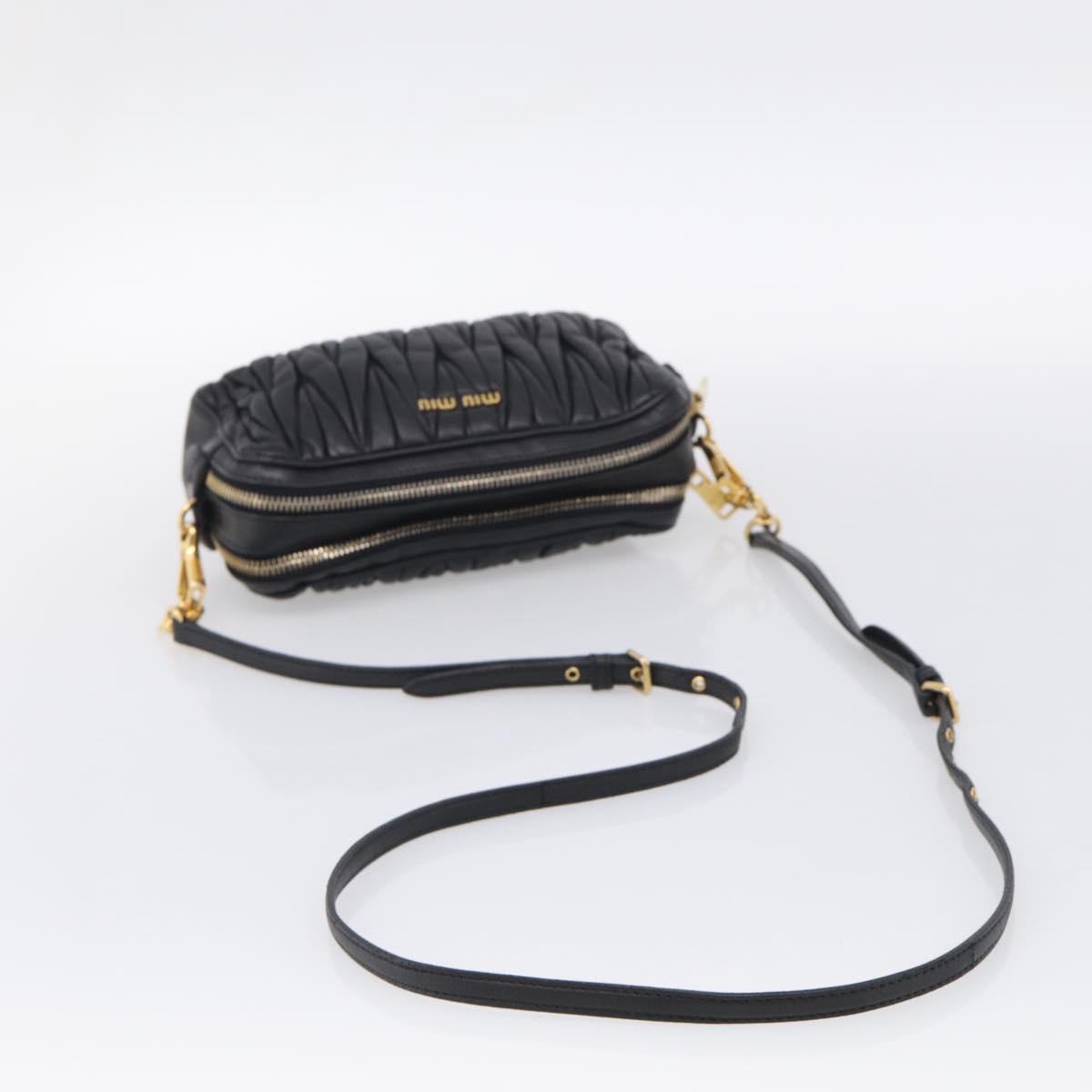 Miu Miu Matelasse Shoulder Bag Leather 2way Black Gold Auth 213449A