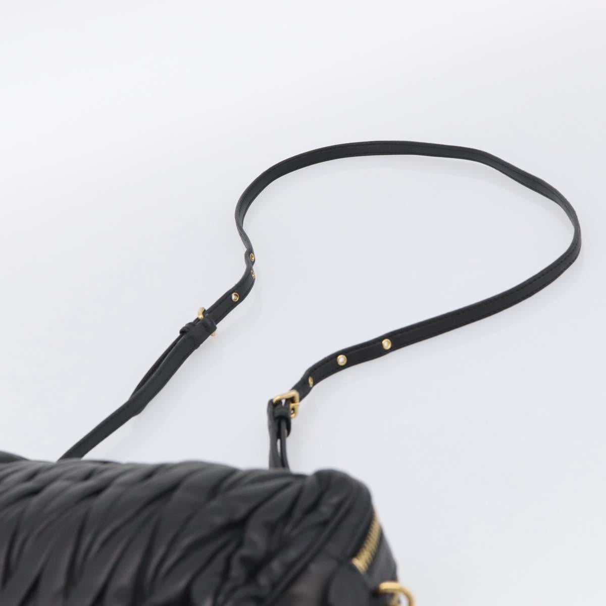 Miu Miu Matelasse Shoulder Bag Leather 2way Black Gold Auth 213449A