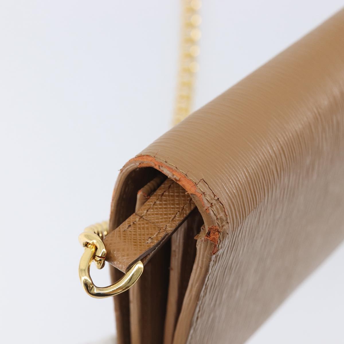 PRADA Chain Shoulder Wallet Leather Brown Gold Auth 213451