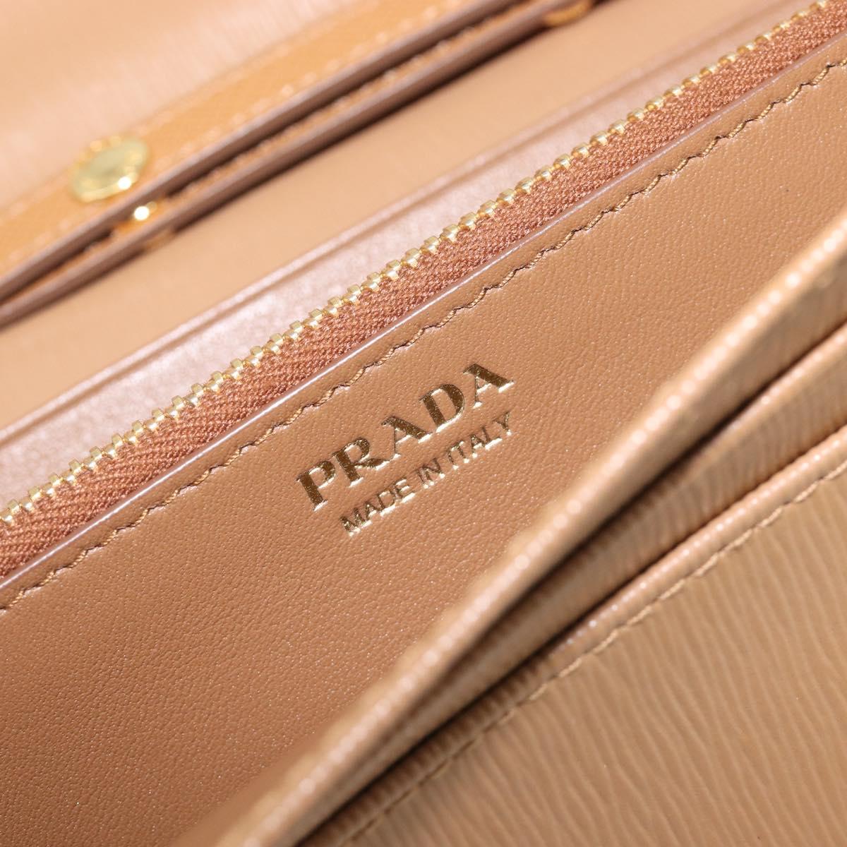 PRADA Chain Shoulder Wallet Leather Brown Gold Auth 213451