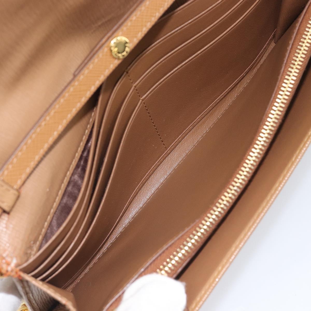 PRADA Chain Shoulder Wallet Leather Brown Gold Auth 213451