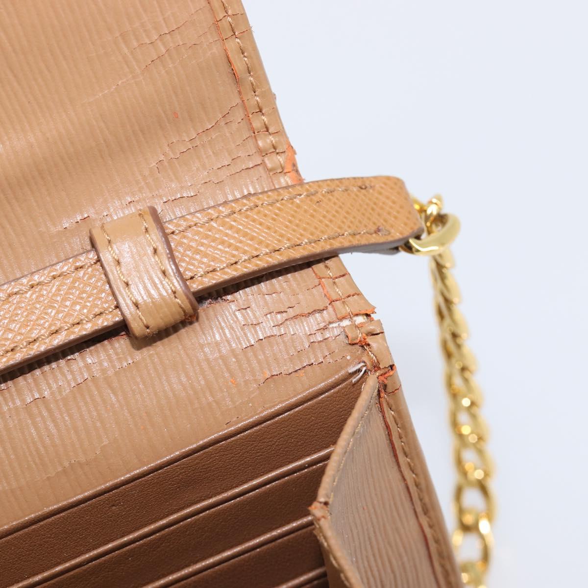 PRADA Chain Shoulder Wallet Leather Brown Gold Auth 213451