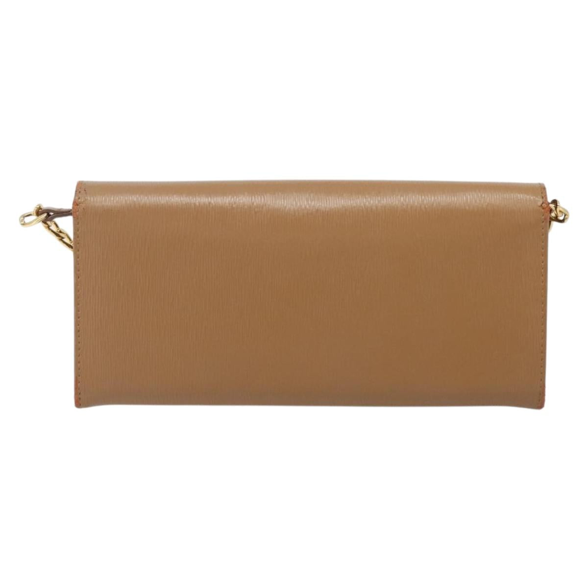 PRADA Chain Shoulder Wallet Leather Brown Gold Auth 213451