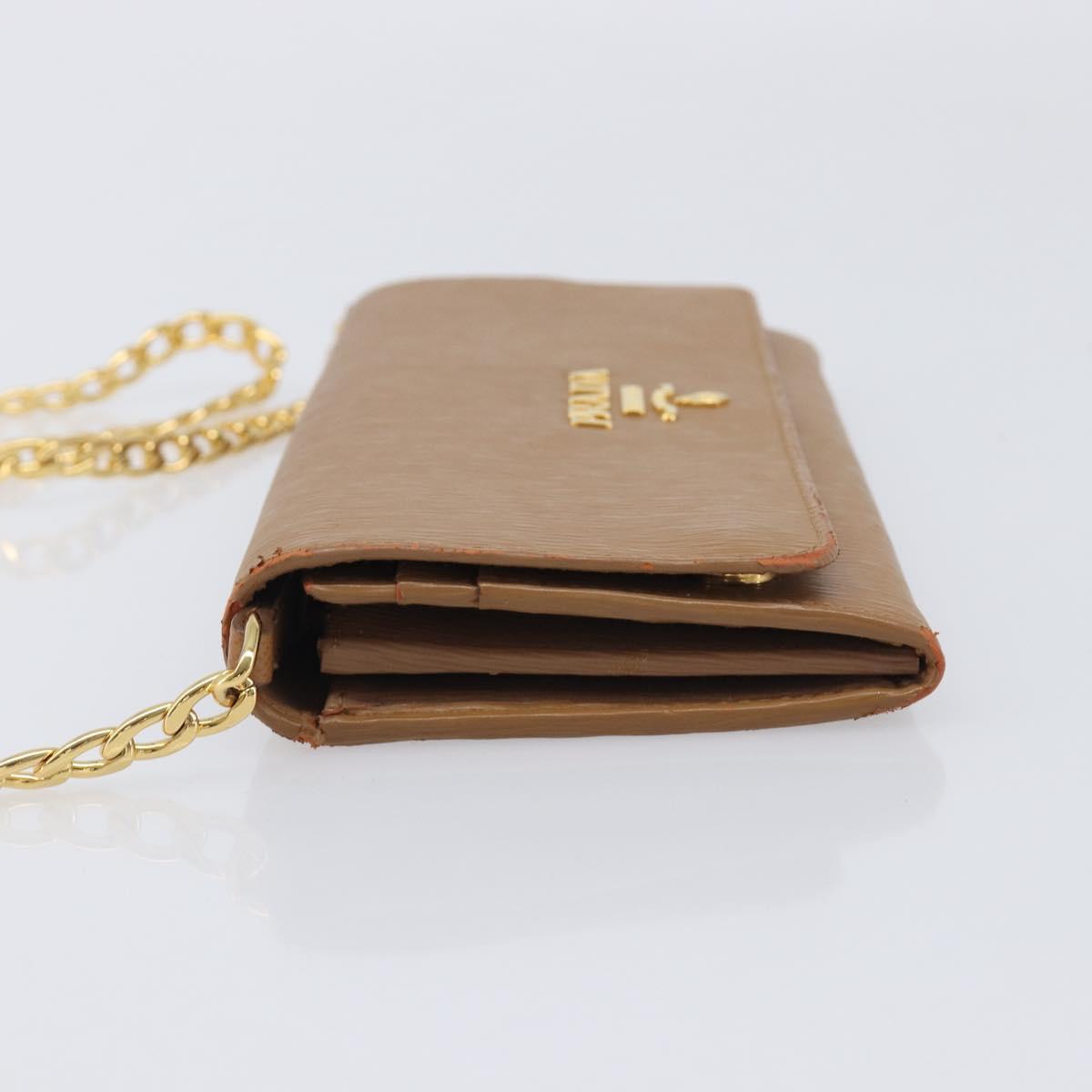 PRADA Chain Shoulder Wallet Leather Brown Gold Auth 213451