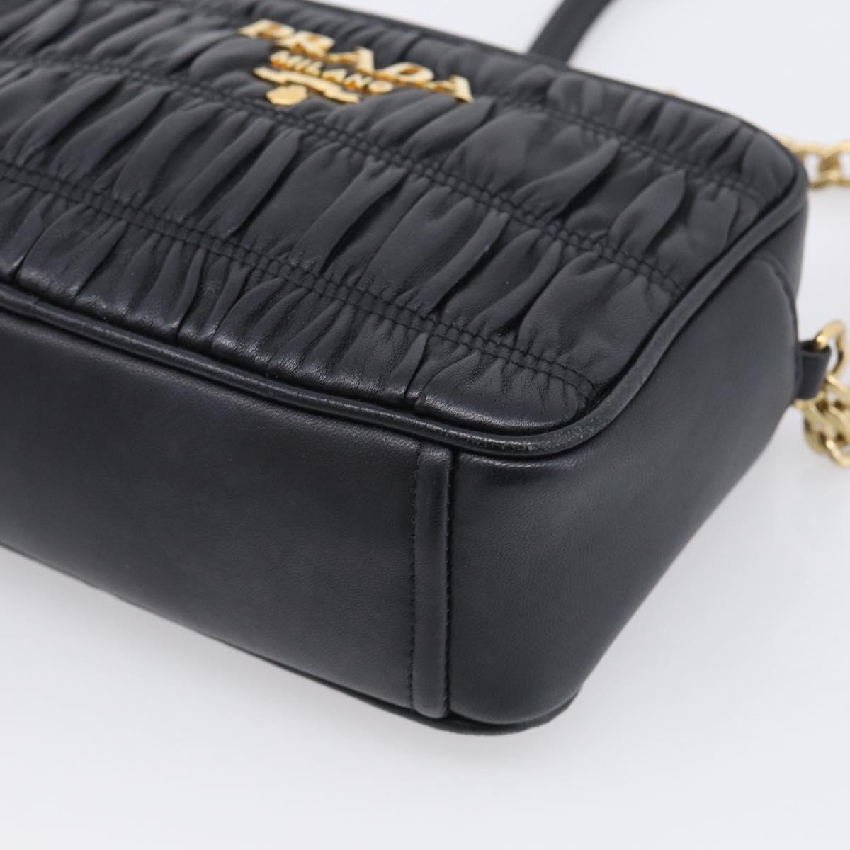 PRADA Gathered Chain Shoulder Bag Leather Black Gold Auth 213455V
