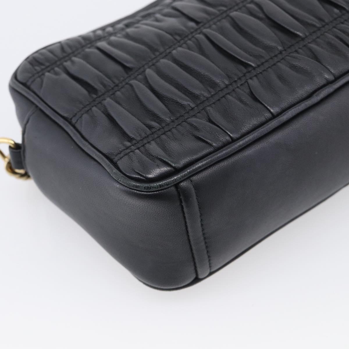 PRADA Gathered Chain Shoulder Bag Leather Black Gold Auth 213455V