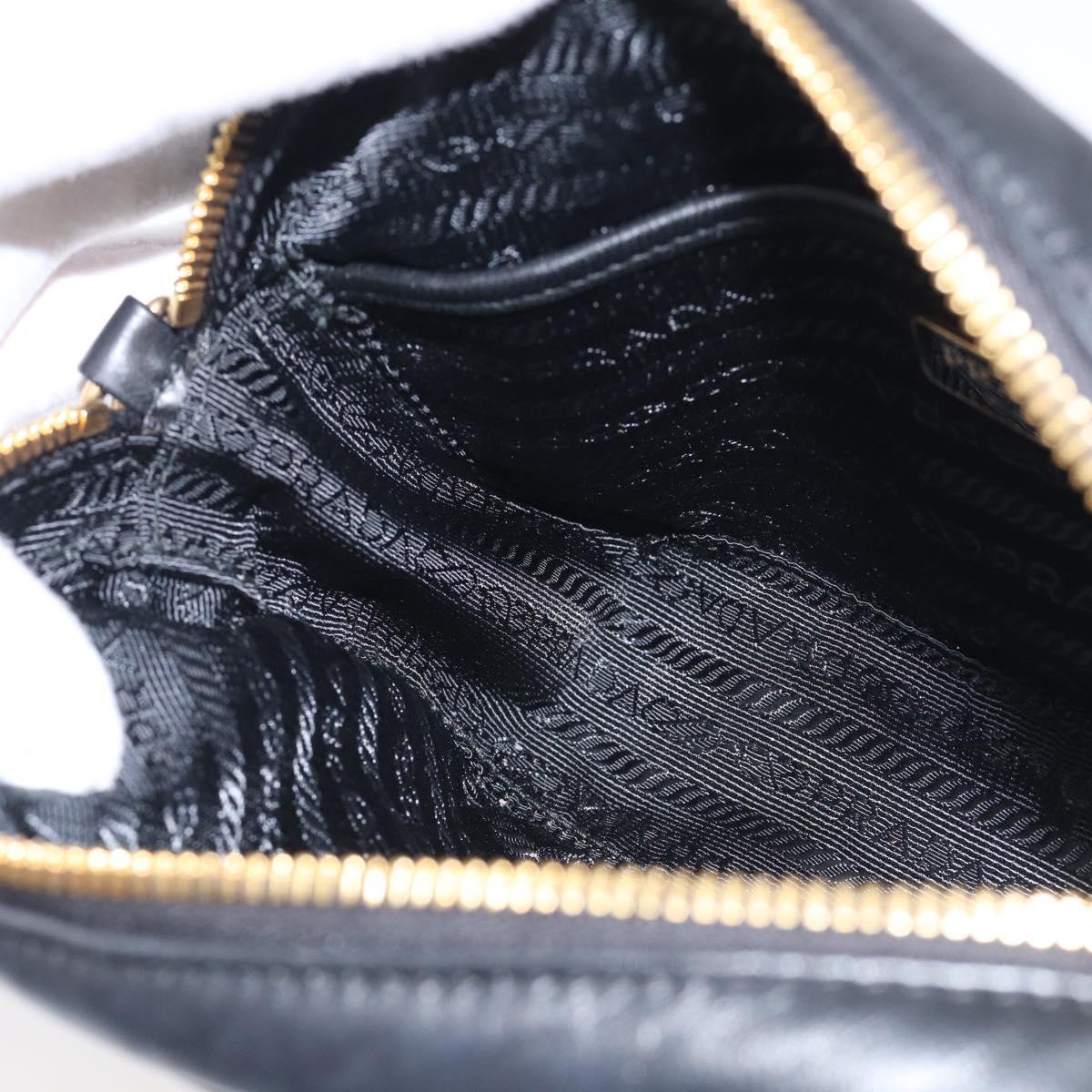 PRADA Gathered Chain Shoulder Bag Leather Black Gold Auth 213455V