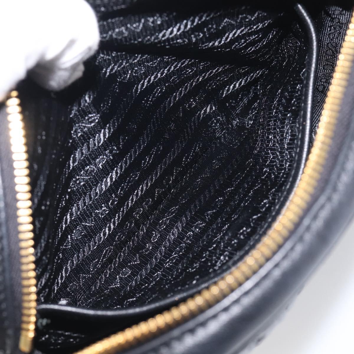 PRADA Gathered Chain Shoulder Bag Leather Black Gold Auth 213455V
