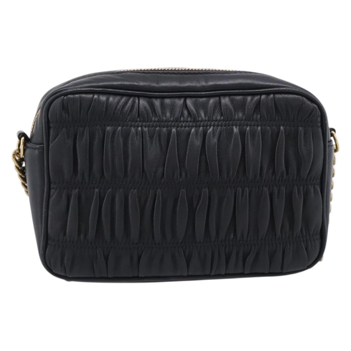 PRADA Gathered Chain Shoulder Bag Leather Black Gold Auth 213455V