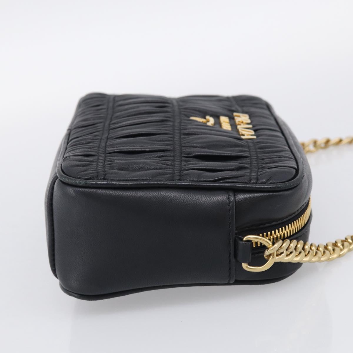 PRADA Gathered Chain Shoulder Bag Leather Black Gold Auth 213455V