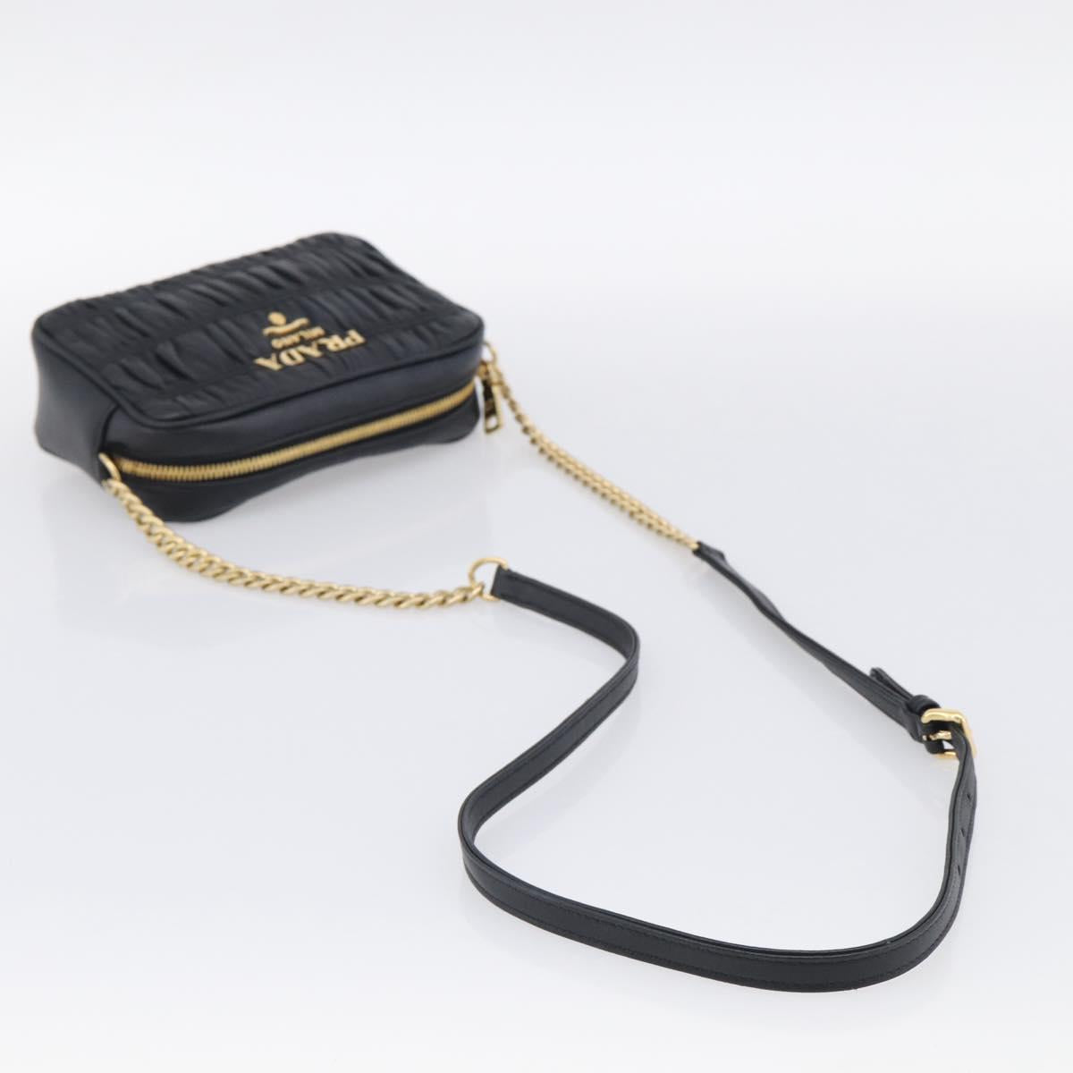PRADA Gathered Chain Shoulder Bag Leather Black Gold Auth 213455V