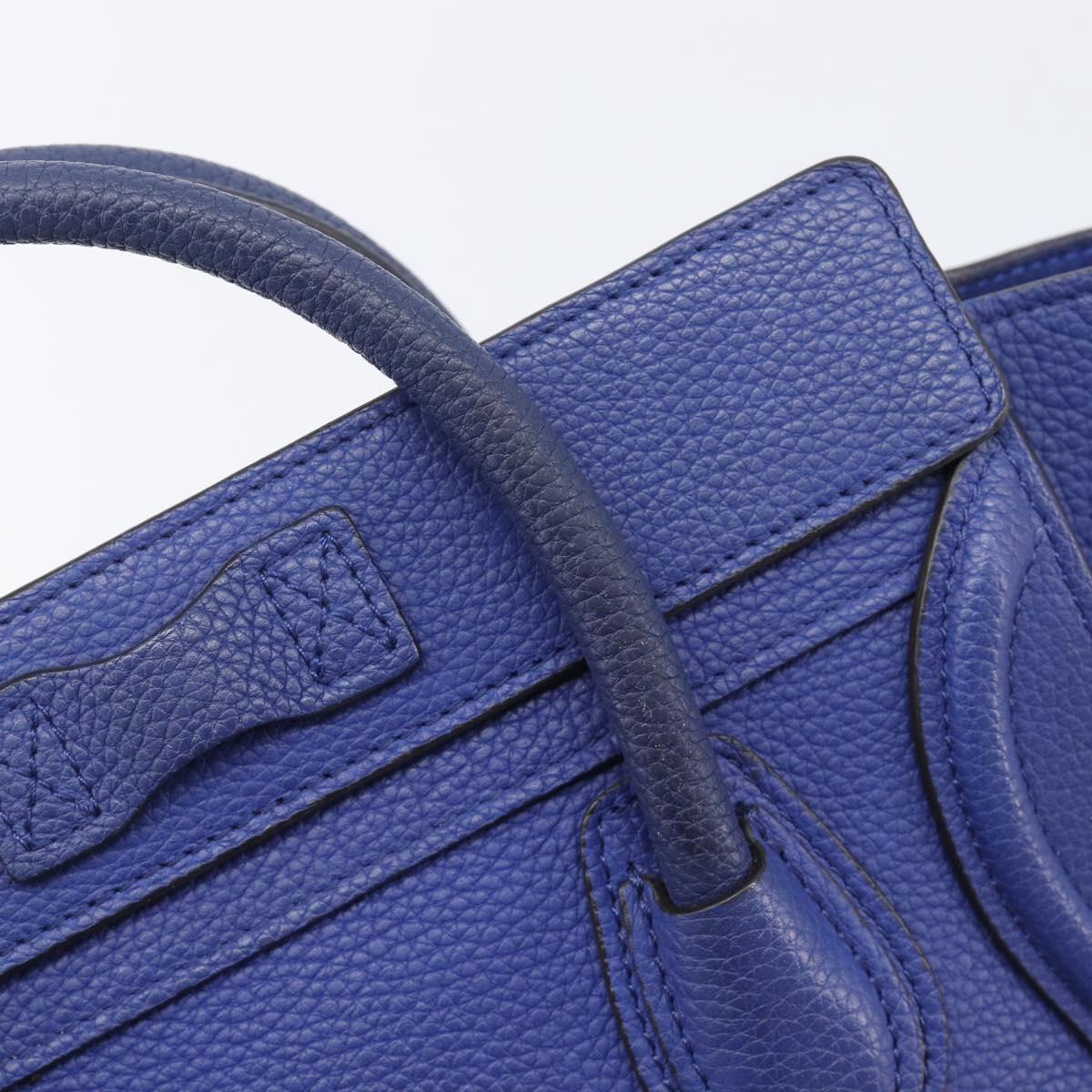 CELINE Luggage Nano Shopper Hand Bag Leather 2way Blue Gold Auth 213458A