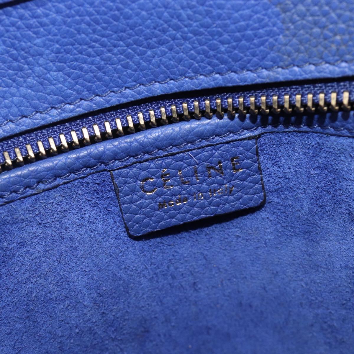 CELINE Luggage Nano Shopper Hand Bag Leather 2way Blue Gold Auth 213458A