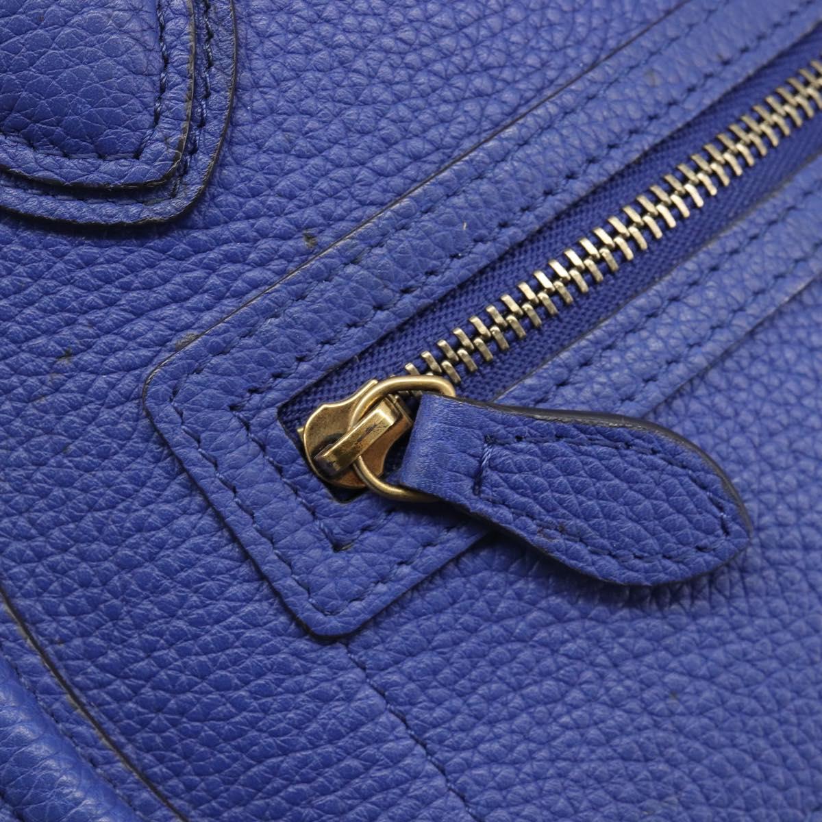 CELINE Luggage Nano Shopper Hand Bag Leather 2way Blue Gold Auth 213458A