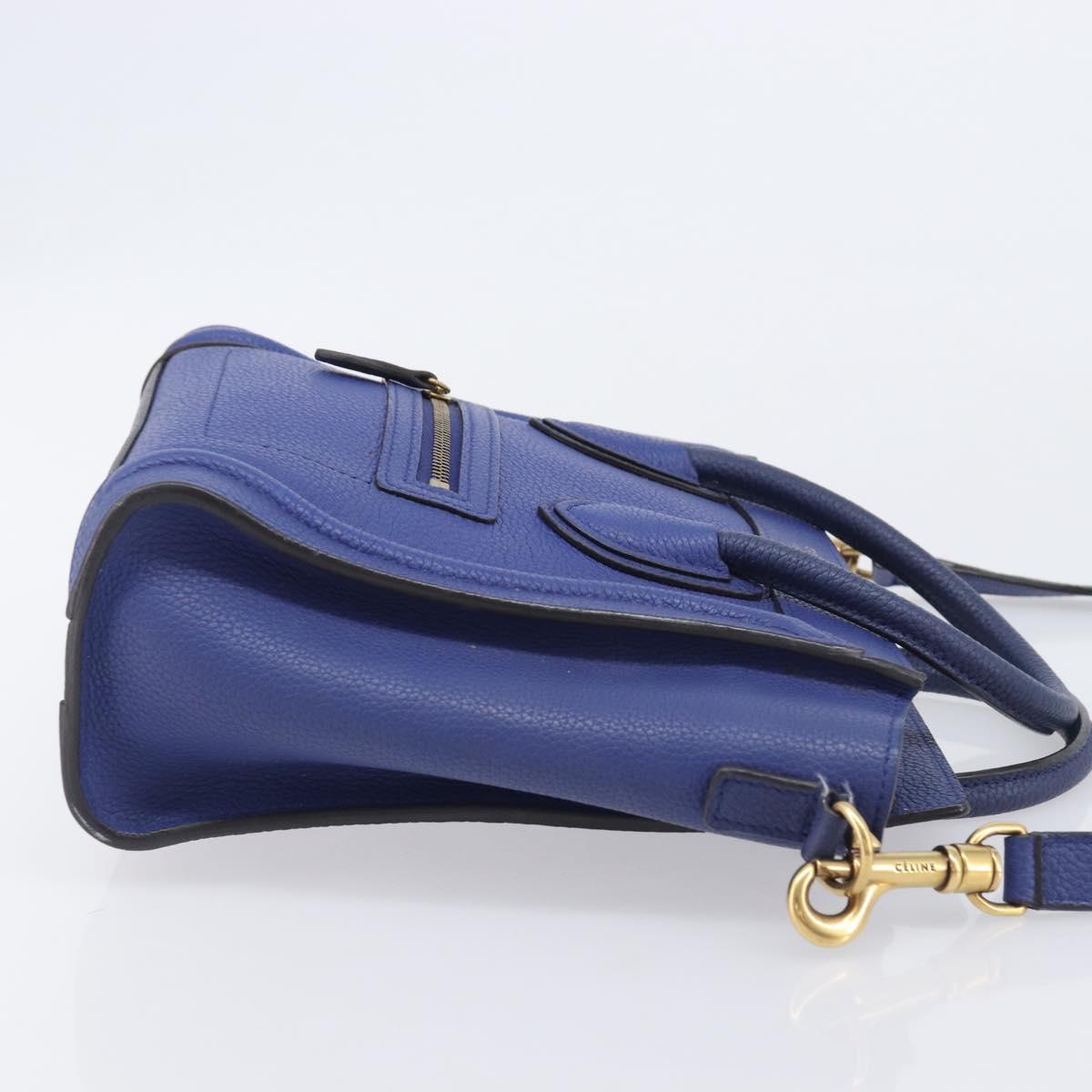 CELINE Luggage Nano Shopper Hand Bag Leather 2way Blue Gold Auth 213458A