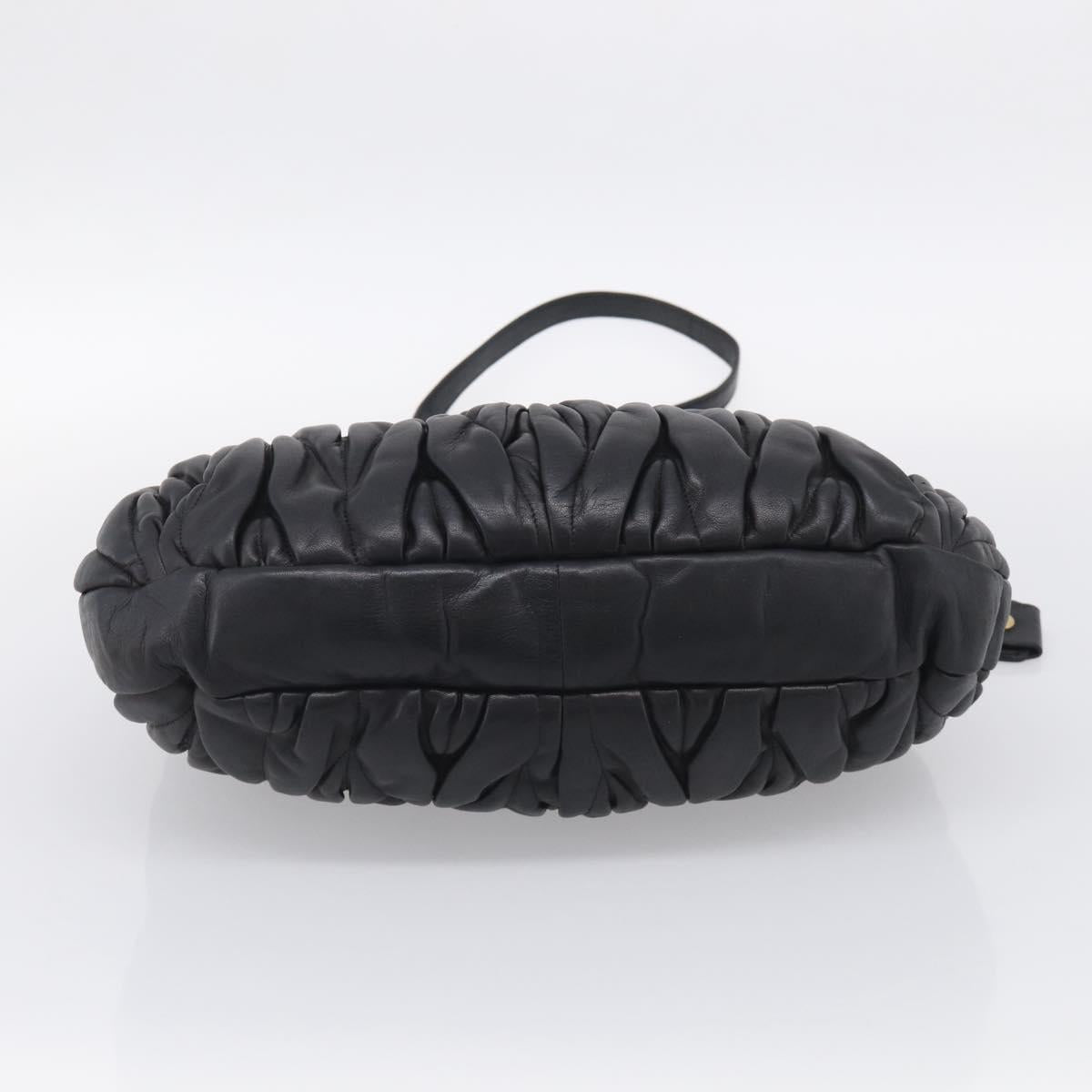 Miu Miu Gathered Hand Bag Leather 2way Black Gold Auth 213459V