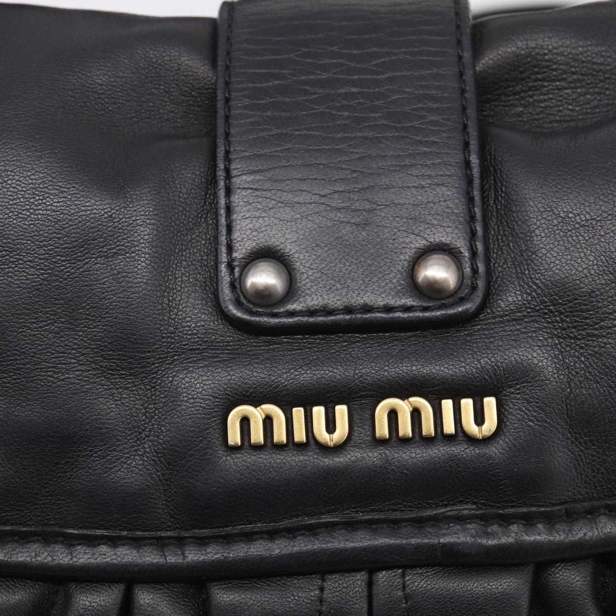 Miu Miu Gathered Hand Bag Leather 2way Black Gold Auth 213459V