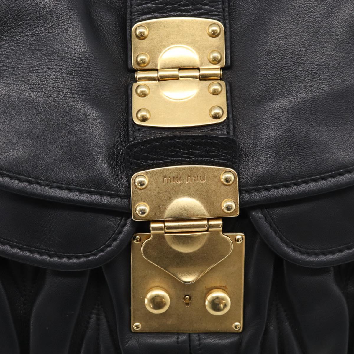 Miu Miu Gathered Hand Bag Leather 2way Black Gold Auth 213459V