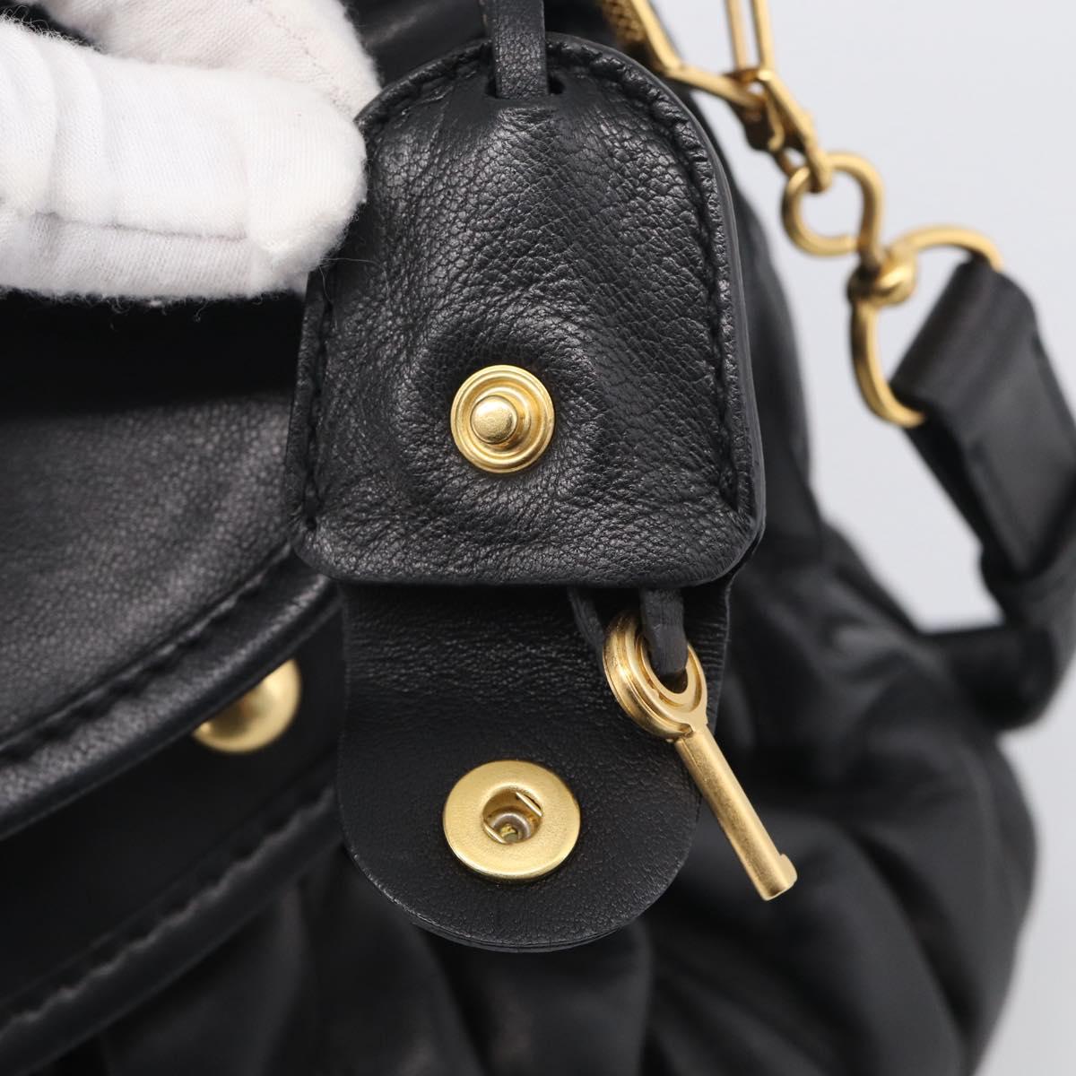 Miu Miu Gathered Hand Bag Leather 2way Black Gold Auth 213459V