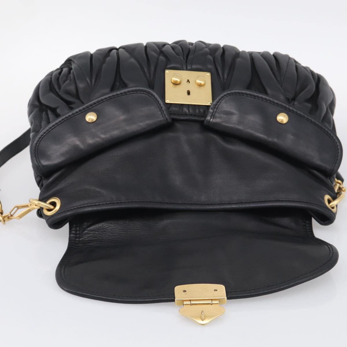 Miu Miu Gathered Hand Bag Leather 2way Black Gold Auth 213459V